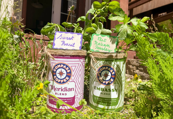 Compass Coffee Meridian and Embassy Blend Tins Recycled