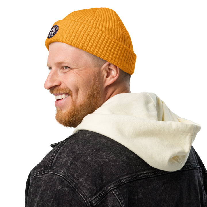 Compass Coffee Fisherman Beanie in Gold Sideways