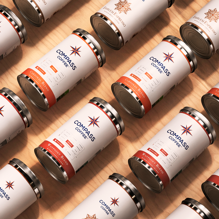 tins of coffee on a table lined up