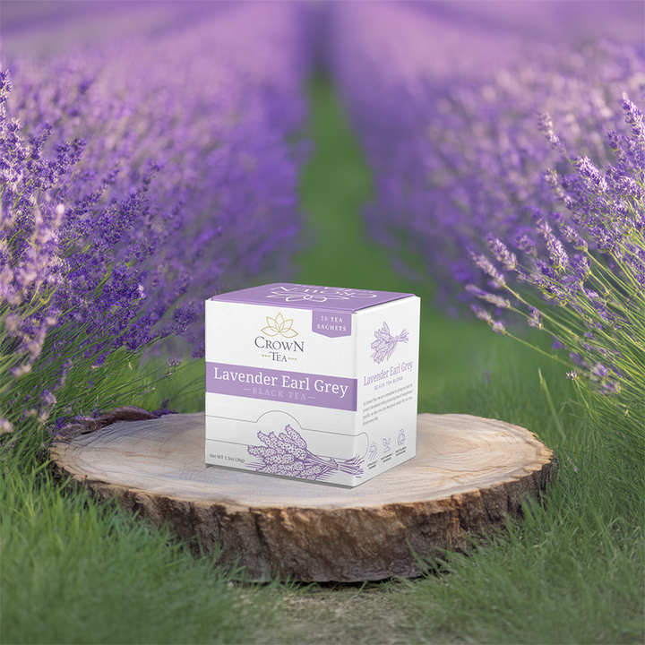 Lavender Earl Grey Crown Tea in the lavender patch